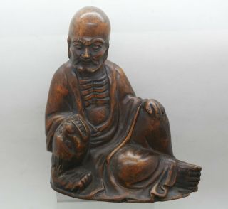 Antique Chinese Hand Carved Boxwood 黄杨木 Sculpture Of A Lohan Monk C1700s