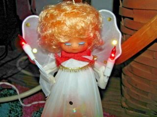 Vintage Light Up Angel Tree Topper W/blonde Curlt Hair Holding Candles