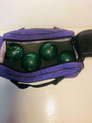 Vintage Set Of 4 Candlepin Bowling Balls With Bag 2.  4oz Green