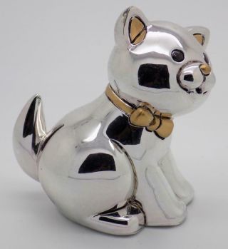 Vintage Sterling Silver 925 Plated Italian Made Large Kitten Cat Figurine Stamps