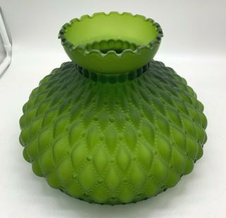Vintage Diamond Quilted Dark Green Glass Antique Lamp Shade,  9 3/4 Inch Fitter