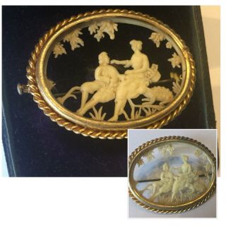 Vintage Art Deco Jewellery French Carved Celluloid Courting Couple Brooch Pin