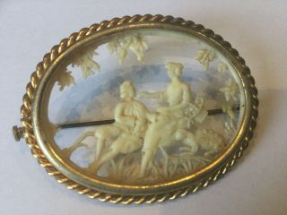 Vintage Art Deco Jewellery French Carved Celluloid Courting Couple Brooch Pin 3