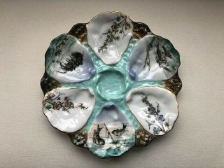 Antique Porcelain French Limoges (?) Oyster Plate Hand Painted Sea/aquatic Theme