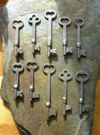 10 Antique Flat Shaft Mortise Lock Skeleton Keys Antique & Vintage Door Keys