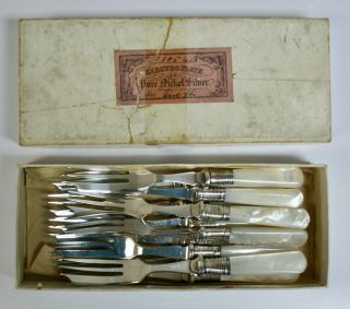 12 Vintage Epns Dessert Forks,  Mother Of Pearl Handles,  Cardboard Box