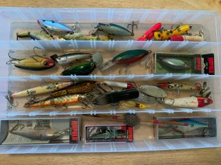 Tackle Box Loaded With Fishing Lures Vintage Lures And Lures In Boxes
