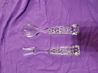 Vintage Heavy Glass Quilted Spoon And Fork Salad Serving Set Pair
