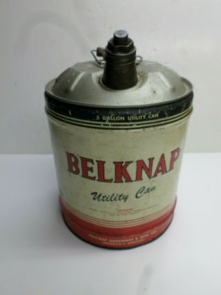 Vintage " Belknap " 5 Gallon Utility Can W/ Wood Handle