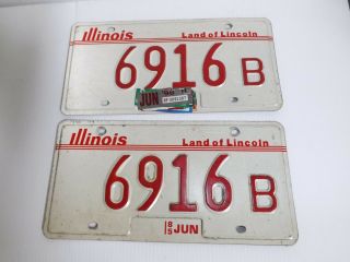 1980s Pair 1985 Vintage Illinois Truck License Plates 6916 B