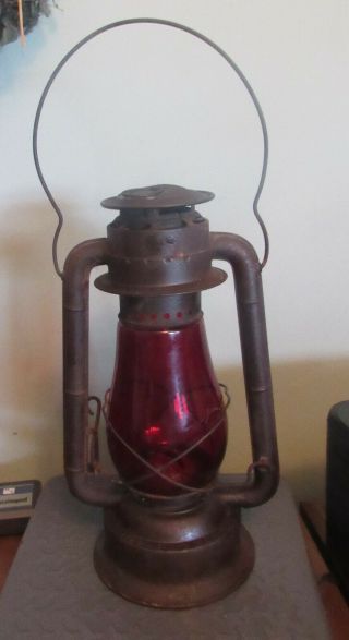 Vintage Dietz No.  2 Blizzard Lantern W/ Red Dietz Glass Globe