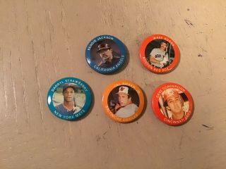 5 Vintage 1984 Baseball Buttons - Wade Boggs,  Etc
