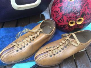 Vintage Ten Pin Bowling Ball With Zip Case,  Shoes,  Towel And Sling