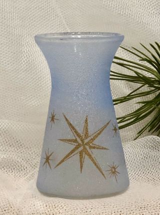 Bartlett Collins Blue Pebbled Glass Vase Gold Starburst Atomic Vtg Mcm 1960s 4”