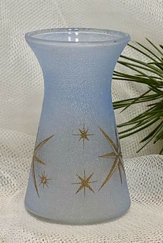 Bartlett Collins Blue Pebbled Glass Vase Gold Starburst Atomic VTG MCM 1960s 4” 2