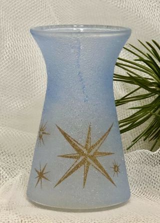Bartlett Collins Blue Pebbled Glass Vase Gold Starburst Atomic VTG MCM 1960s 4” 3