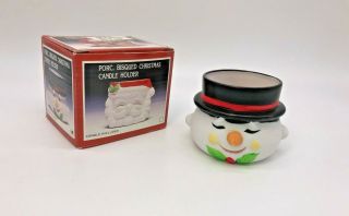 Vintage 3 " Snowman Bisque Porcelain Candle Holder,  Christmas,  Xmas,  Frosty