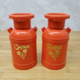 Vintage Plastics Research Orange Plastic Cream & Sugar Dispenser Container Set