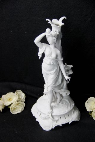 French Bisque Porcelain Lady Figurine Statue Candle Holder