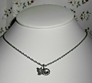 Vintage Alice In Wonderland Cheshire Cat Sterling Silver Necklace