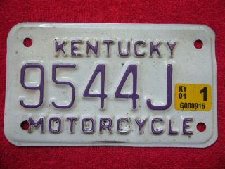2001 Kentucky Mc Motorcycle License Plate 9544j Ky