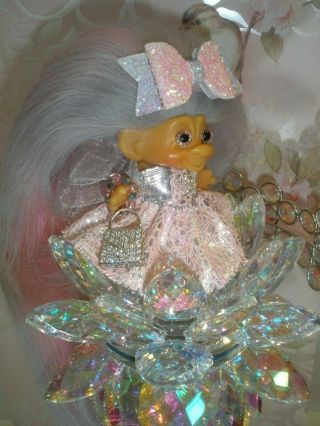 Dam C64 Troll Doll 1960s Vintage 2 - 1/2 " Pink & Silver Mohair & Artist Glass Eyes
