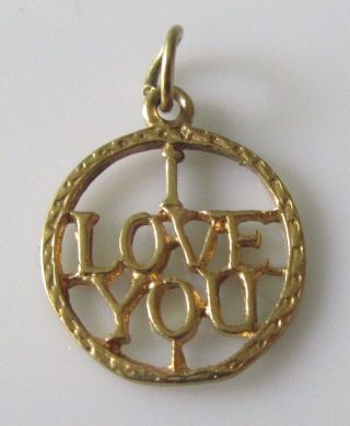 Vintage 9ct Yellow Gold " I Love You " Open Round Pendant (0.  8g)