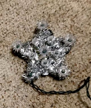 Vintage Silver Tinsel Lighted Christmas Tree Star Topper