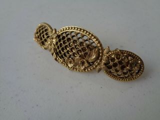Vintage 3 - 1/2 " Gold Tone Barrette Hair Clip Ornate Flowers Made In France D4