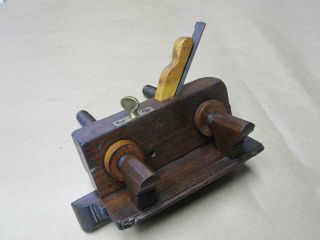 Antique Vintage Rosewood Brass & Steel Screw Arm Plow Woodworking Plane Tool