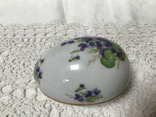 Vtg Limoges France Large Porcelain Oval Egg With Lid Gold/hand Painted Violets