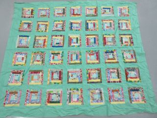 Old Vintage Hand Made Floral Blocks Green Border Cotton Quilt Top 68 " X 78 "