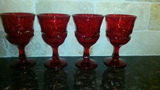 4 Vintage Fostoria Glass Argus Ruby Red 6 1/2 Inch Water Goblets No Chips