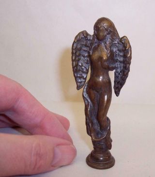 Vintage/Antique SOLID BRONZE Nude Female ANGEL SCULPTURE Pipe Tamper SIGNED 2