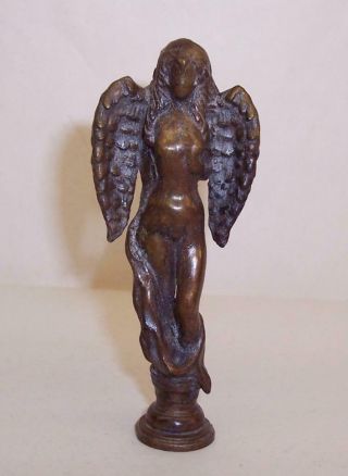 Vintage/Antique SOLID BRONZE Nude Female ANGEL SCULPTURE Pipe Tamper SIGNED 3
