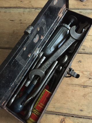 Vintage Classic Car Tool Kit In Metal Box