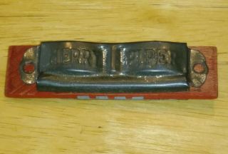 Vintage Merry Piper Toy Wooden Metal Harmonica Japan Tiny Small Mini Minature