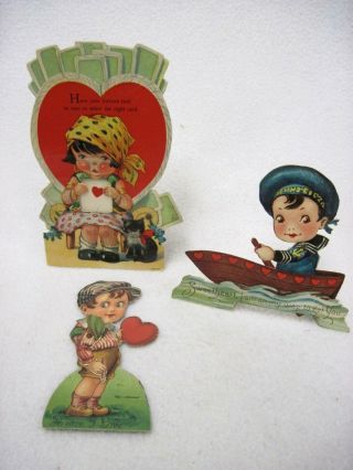 Vintage Set Of 3 Valentine Card Mechanical Fortune Teller Sailor Boy Heart