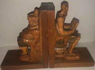 Vintage Bookends Don Quixote & Sancho Panza Wood Carved Spain - Ouro Artesania