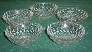 Set Of 5 Vintage Bubble Berry Dessert Bowls 4 " Clear Glass Anchor Hocking Evc