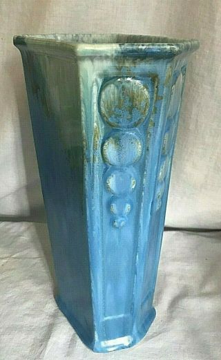 Antique Roseville Pottery Drip Glaze Tourmeline Blue Circles 10 1/4  Tall Vase