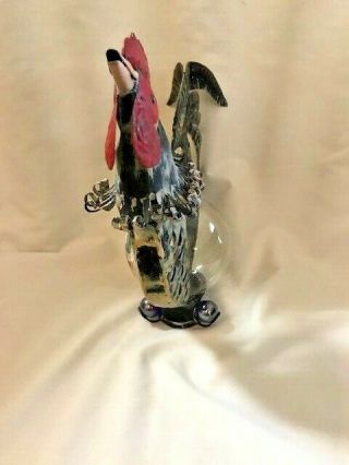 Vintage Rustic Metal Rooster Statue w/Removable Glass Center - Approx.  10.  5 Tall 3