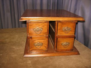 ANTIQUE FOUR 4 DRAWER OAK SEWING CABINET FROM TREADLE SEWING MACHINE 2