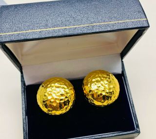 Vintage Jewellery Signed Christian Dior Hammered Gold Plated Clip On Earrings