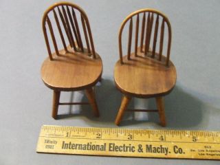 VINTAGE MINIATURE DOLLHOUSE 2 ANTIQUE WALNUT DINING CHAIRS FANBACK WINDSOR 2