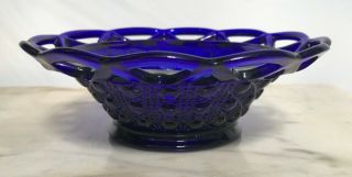 Antique Vintage Imperial Glass Cobalt Blue Crimped Lacey Edge Bowl Candy Dish