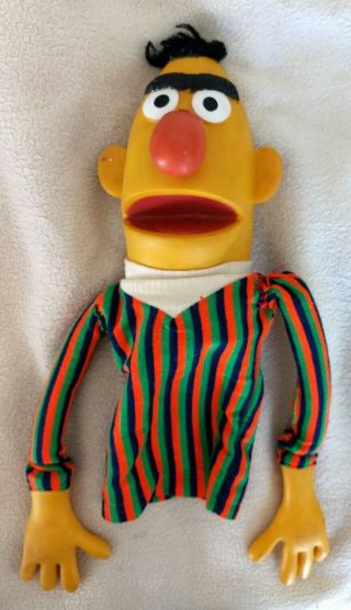 Vintage Bert Sesame Street Muppet Puppet Rubber Hands Furry Hair Cloth Shirt