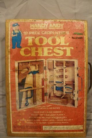 Vintage 1977 Handy Andy Carpenters Tool Chest No.  192 With Wood Case,  Incomplete
