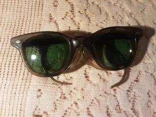 Vintage Green Old Safety Glasses Goggles With Side Shield