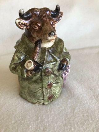 Majolica Bull Holding A Pipe Humidor Tobacco Container